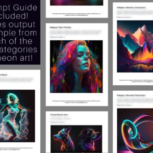 299 Neon Midjourney Prompts – Neon AI Art Ideas in Diverse Styles | Digital Art | Instant Access | Copy and Paste