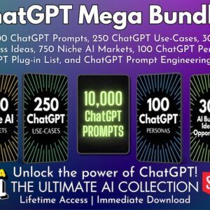 ChatGPT Mega Bundle | 10,000 Prompts | Use-Cases AI Business Ideas Plug-in List Prompt Engineering eBook and Personas | Instant Access