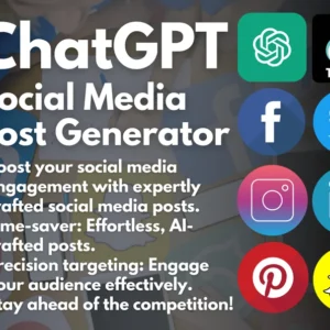 ChatGPT Social Media Post Generator | TikTok | Facebook | Pinterest | Twitter | Instagram | Instant Access | Copy and Paste