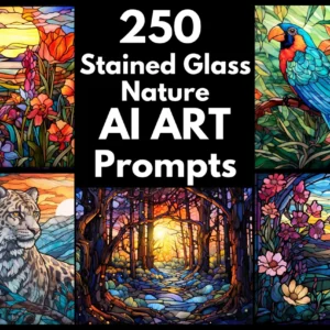 Stained Glass Nature AI Art Prompts | Text-to-image Midjourney Dall-E Stable Diffusion | Digital Wall Art Download Large Printable Wall Art